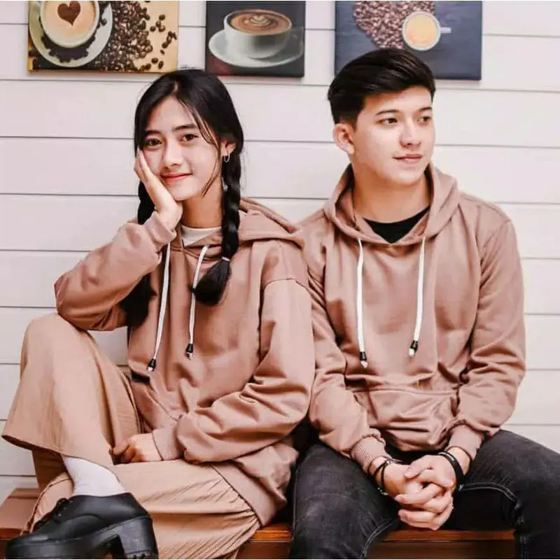 Jaket sweater hoodie polos pria wanita keren couple original kekinian bahan adem katun lengan panjang