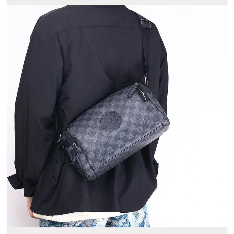 Product Introduction of Stylish Plaid PU Leather Men's Shoulder Casual Oblique Bag Simple Business Bag Square Bag 17