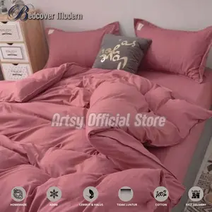 Bedcover Set Polos Aesthetic Ukuran 200 180 160 140 120 100 90 | Full Color Simple Bantal Kain Karet