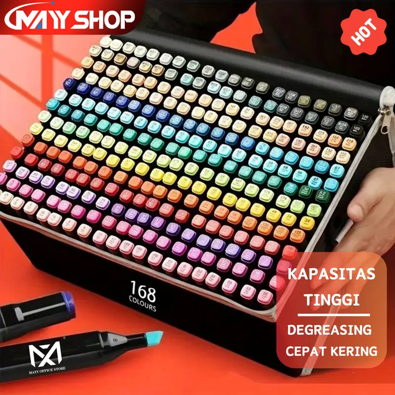 [READY] MAYY 2 in 1 Spidol dan Stabilo Touch Isi 24/26/38/60/80/120/168 Warna Dual Side Fine Art Brush Pen Sketsa 0