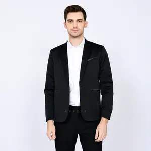 Jas Blazer Pria Hitam Semi Formal Slimfit Model Saku Tanpa Tutup Lengan Panjang