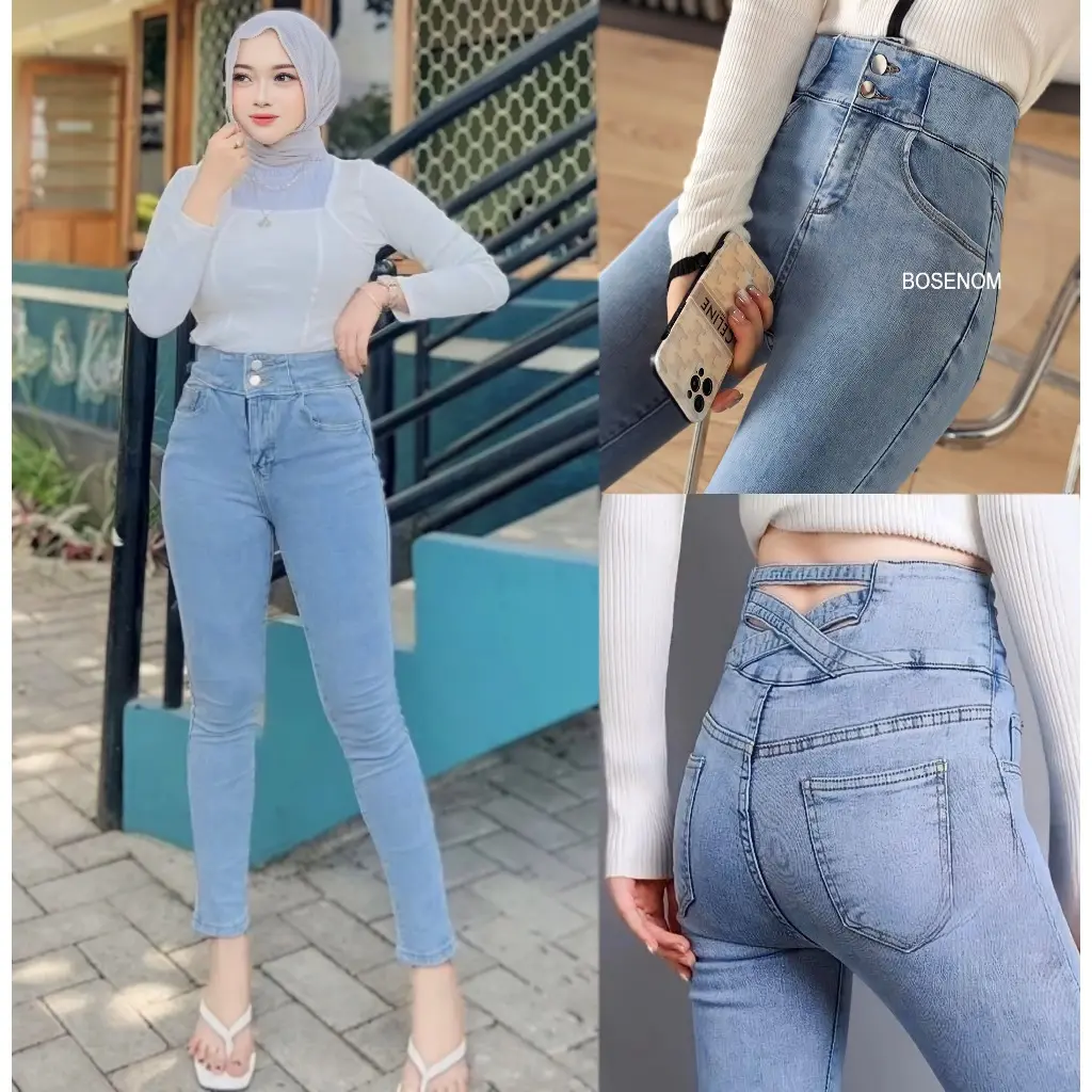 LUXURY - Celana Jeans Skinny HW Wanita Jeans Pensil Silang Celana Jeans Korean Style Premium J23 Highwaist Jeans Wanita Jeans Boyfriend Stretch Loose Pant Jeans