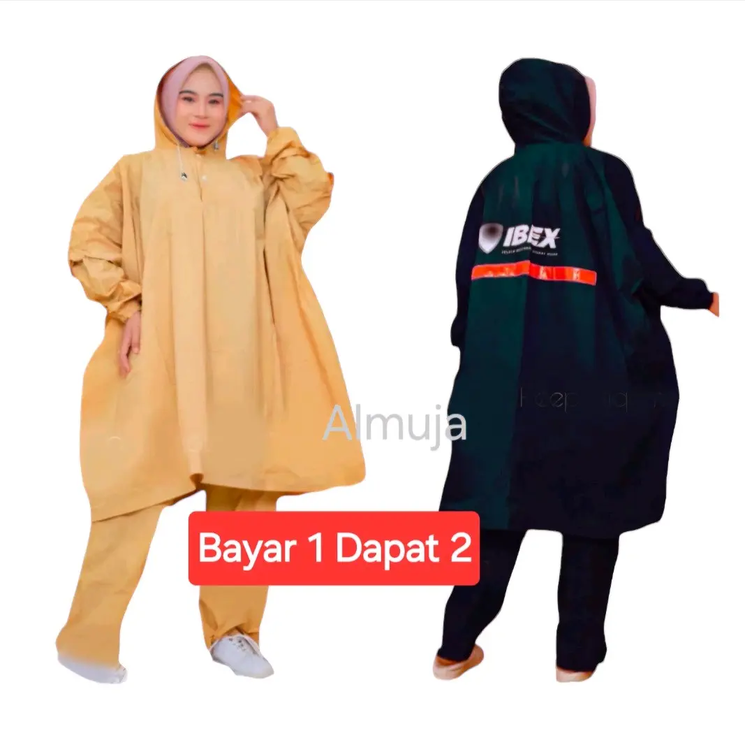 Jas Hujan Ibex Modern Ponco Lengan Celana Dewasa Allsize Jumbo - Beli 1 Dapat 2