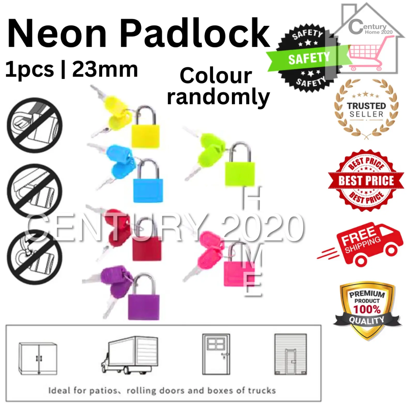 Neon Colored Padlock Plastic Coated 23mm Brass Luggage Alloy Pad Lock