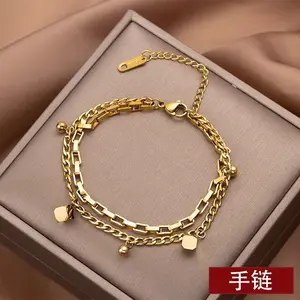 Gelang Kaki Titanium Wanita 2Layer Variasi Kotak Fashion Elegan Korea Premium Anti Karat - Aksesoris