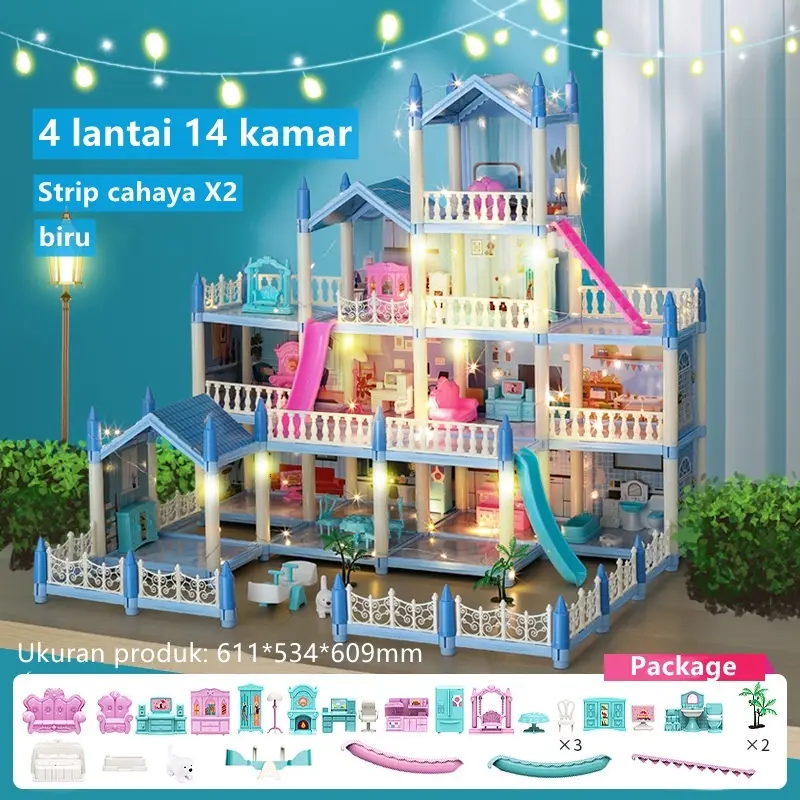 Mainan keluarga anak perempuan dan anak-anak  bingkai 3D Cross Border rakitan istana putri besar mainan rumah boneka 7