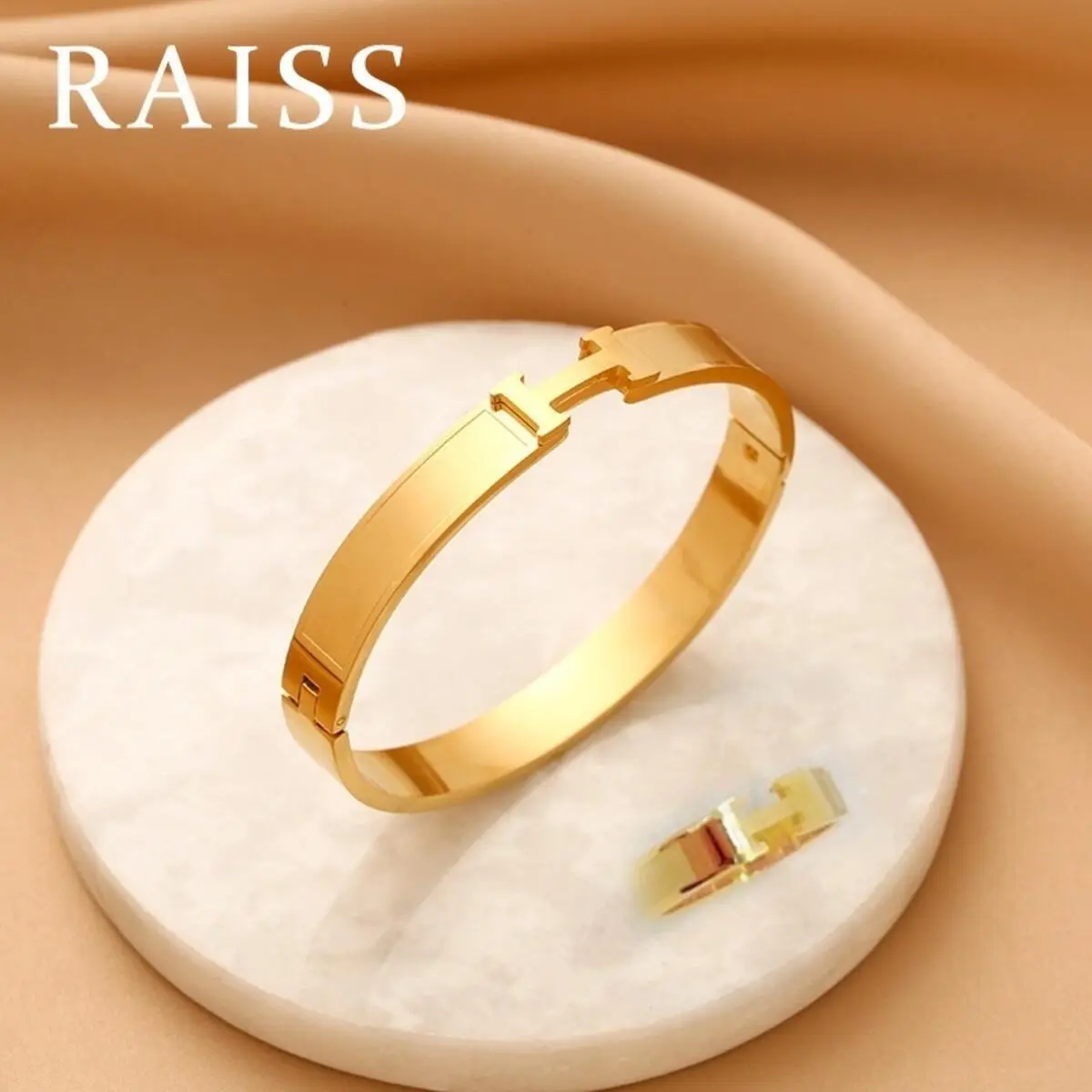 Cincin Keluli Titanium, Reka Bentuk Elegan, Bersalut Emas 18K, Untuk Wanita, Cincin Tahan Karat Huruf H, Tidak Luntur, Reka Bentuk Niche