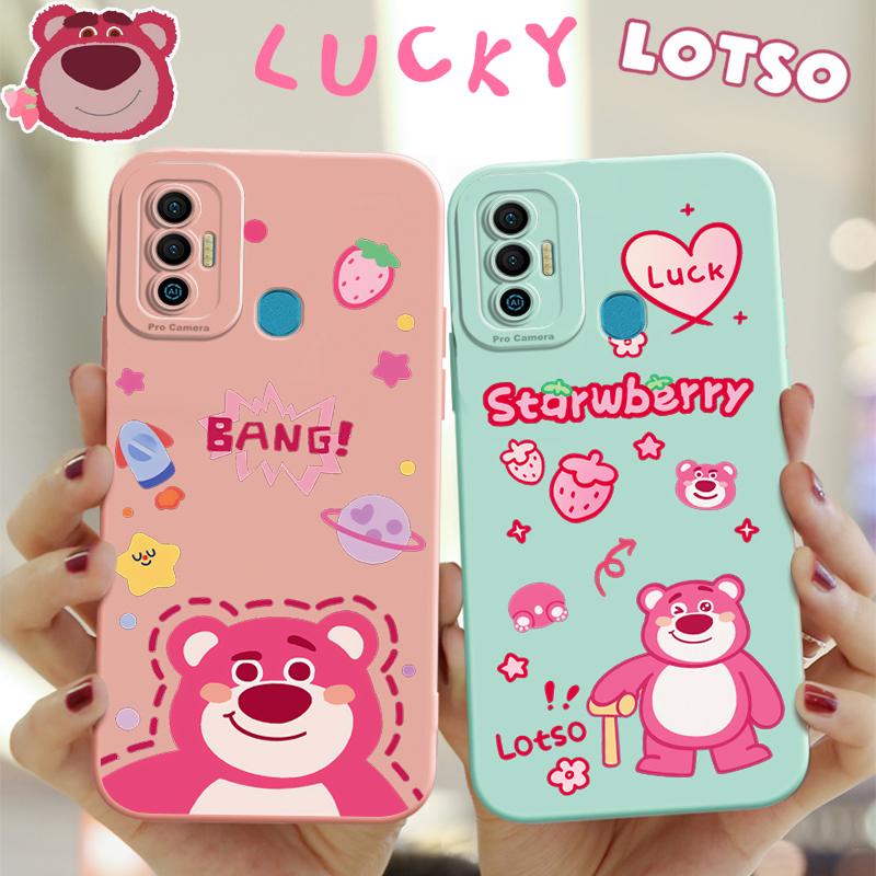 Vỏ gấu dâu tây Lotso cho TECNO SPARK 7 7T NFC, thiết kế mới, vỏ khuyến nghị chống sốc, chất lỏng silicon mềm TPU, nắp lưng chống sốc Ốp Điện Thoại