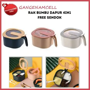 Kotak Bumbu Dapur 4IN1 Free Sendok Rak Bumbu Seasoning Box 4 Sekat Serbaguna