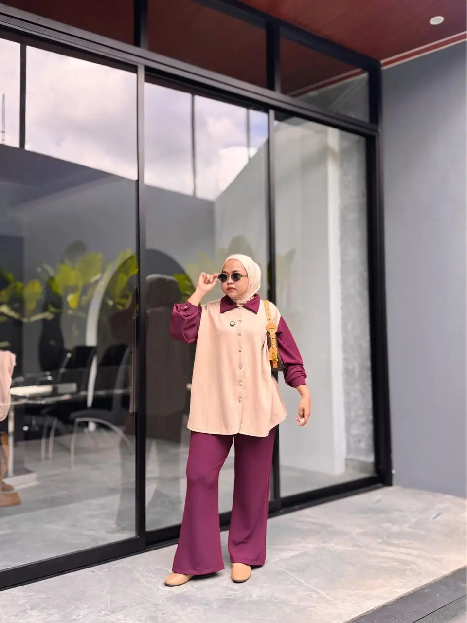 Denacollection Shadira Setelan Celana Cutbray Kemeja Tangan Panjang Busui Friendly Baju Oversize Wanita