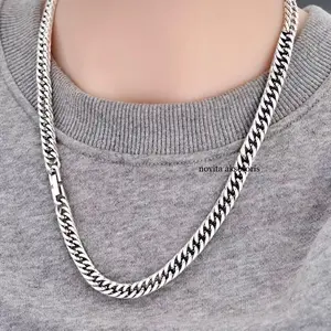 KALUNG TITANIUM SILVER LAKI LAKI RANTAI RAPAT PADAT 6 MM Anti Karat Kokot klip Pria Stainless Elegan Aksesoris Tali Wanita
