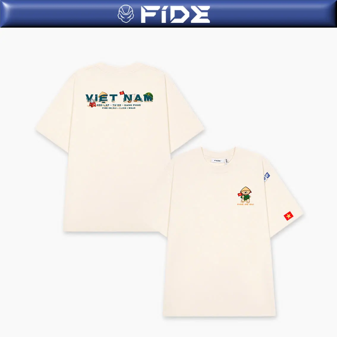 Áo thun FIDE Việt Nam unisex form rộng đính gấu local brand cổ tròn oversize- AT168