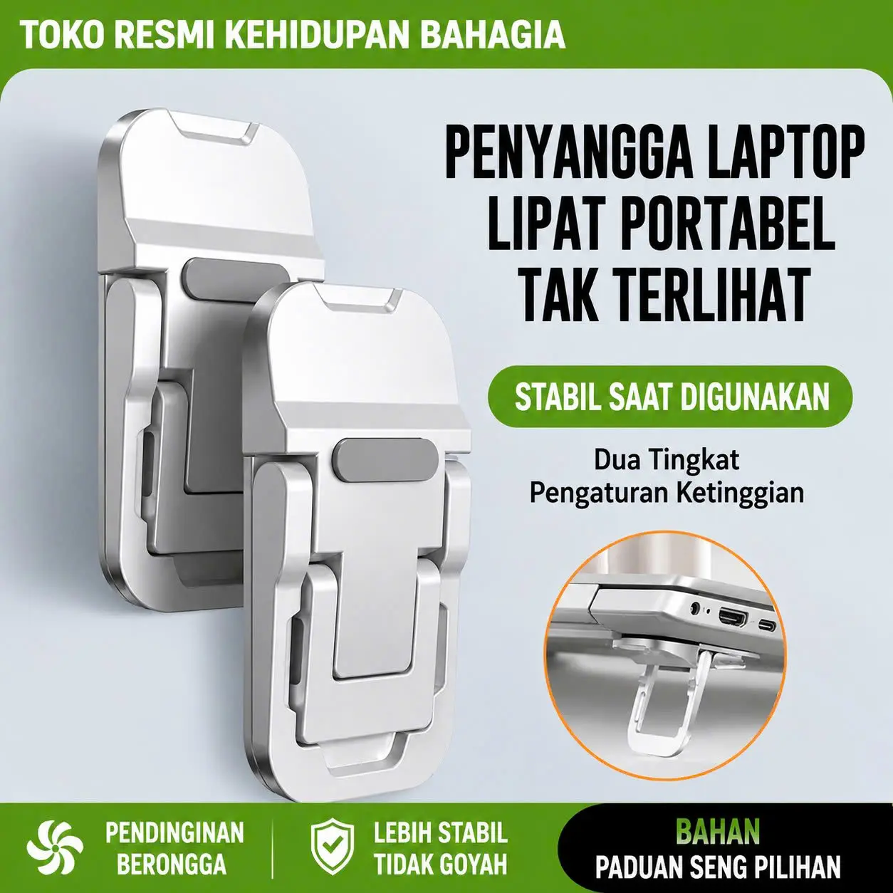 Dudukan Laptop Lipat Portabel Mini 2PCS Premium Silver Paduan Seng Ergonomis 2 Tingkat Ketinggian untuk Laptop Tablet - Computer