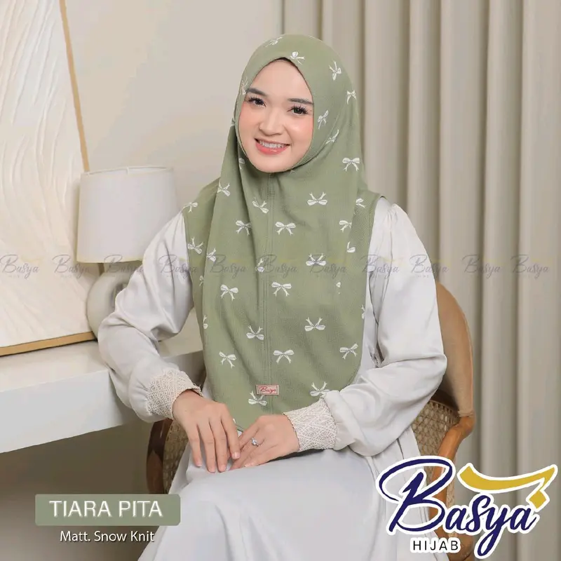 (BASYA) TIARA PITA•hijab instan non pet knit•jilbab bergo instan motif pita•bergo daily•jersey snow knit• 2
