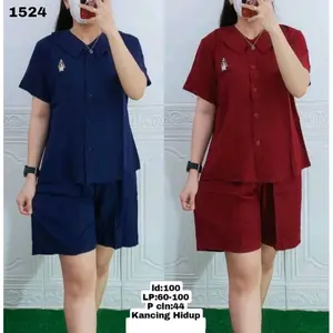 SETELAN CELANA WANITA KATUN RAYON PREMIUM KEKINIAN KANCING