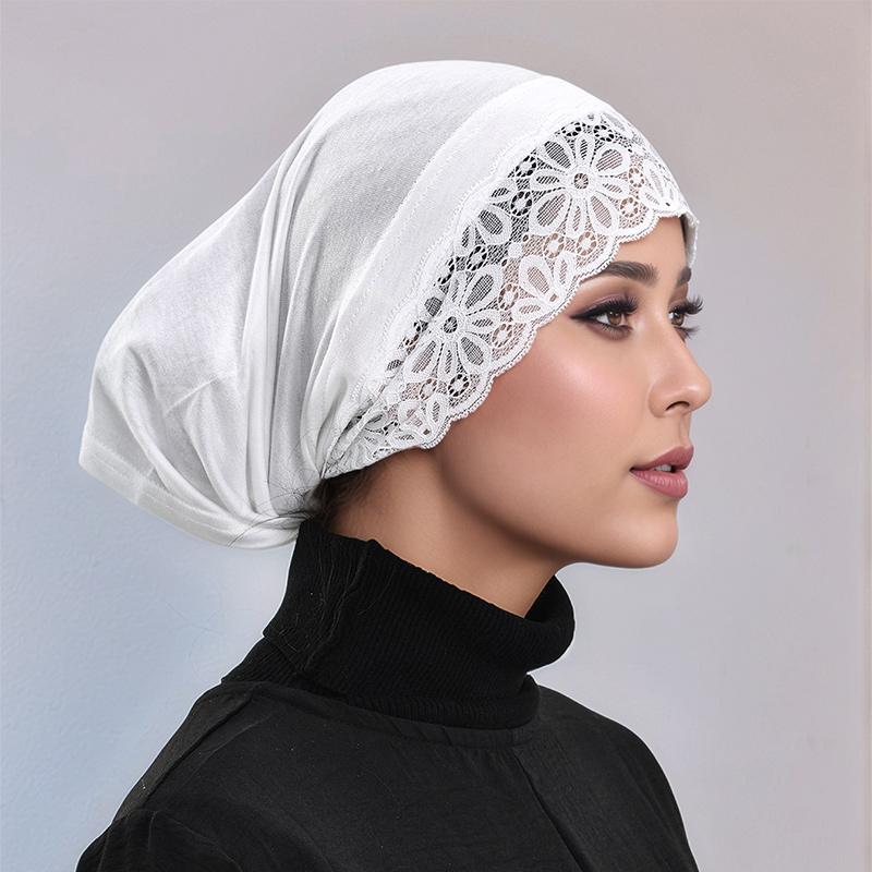 Khăn Trùm Đầu Lót Lụa Ren Trơn, LAVEN, Mềm Mại Và Đàn Hồi, Được Làm Bằng Vải Modal, Thích Hợp Cho Khăn Trùm Đầu Hồi Giáo, Khăn Trùm Đầu Tức Thì, Bao Gồm Mũ Lót 0
