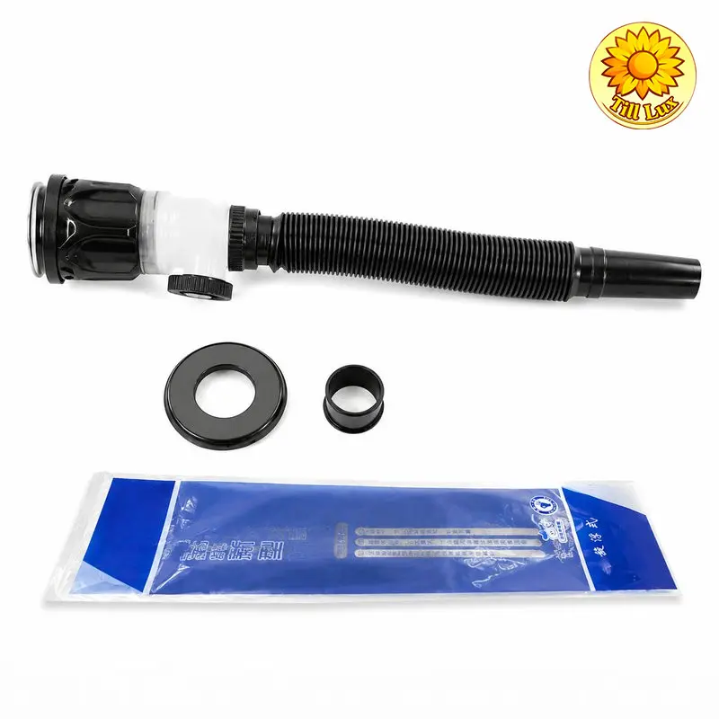 Sifon Wastafel Flexible Universal/Tanpa Overflow Hitam Flip-Top Anti Bau 40/50 Paket Saluran