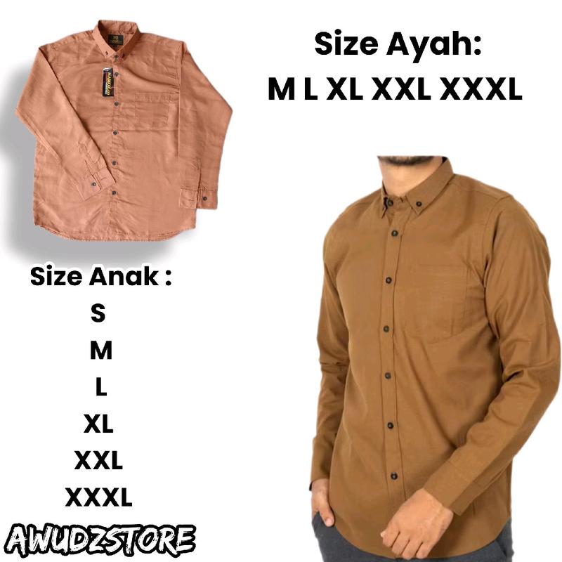 kemeja polos  couple ayah dan anak  warna coklat ukuran lengkap bahan katun signature 0