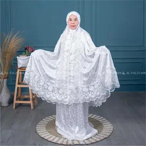 Al-Fauzi MW Mukena Sutra Armani Jaguar Dewasa Motif Embos Renda Ziper Jumbo Dagu Segitiga