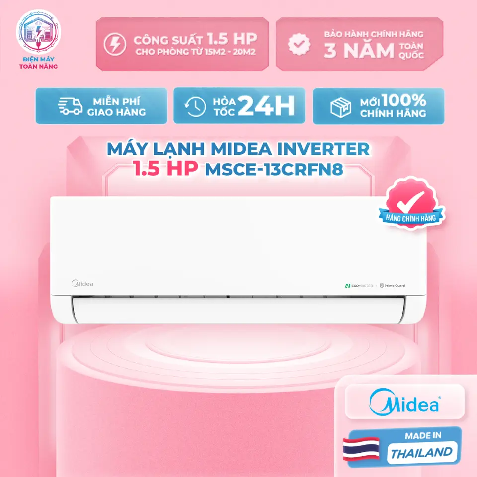 Máy Lạnh Midea Inverter 1.5 HP MSCE-13CRFN8 - Lọc Không Khí Air Magic + Ionizer - Tự Động Làm Sạch Dàn Lạnh - Chính Hãng