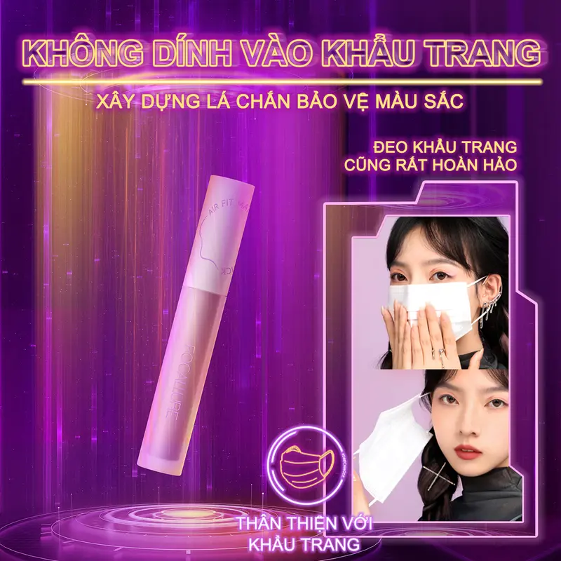 Son môi Focallure MordenUrban Misty City Son tint nhung mờ Thoáng mát Vừa vặn Dưỡng ẩm Sắc tố cao Lâu trôi Mềm mượt + [Free Gift] Acne Mask 1pcs 6