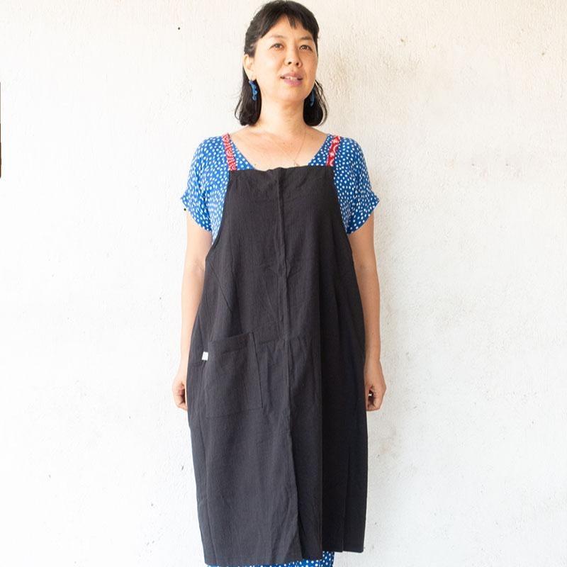 Linen apron masak (Hitam)