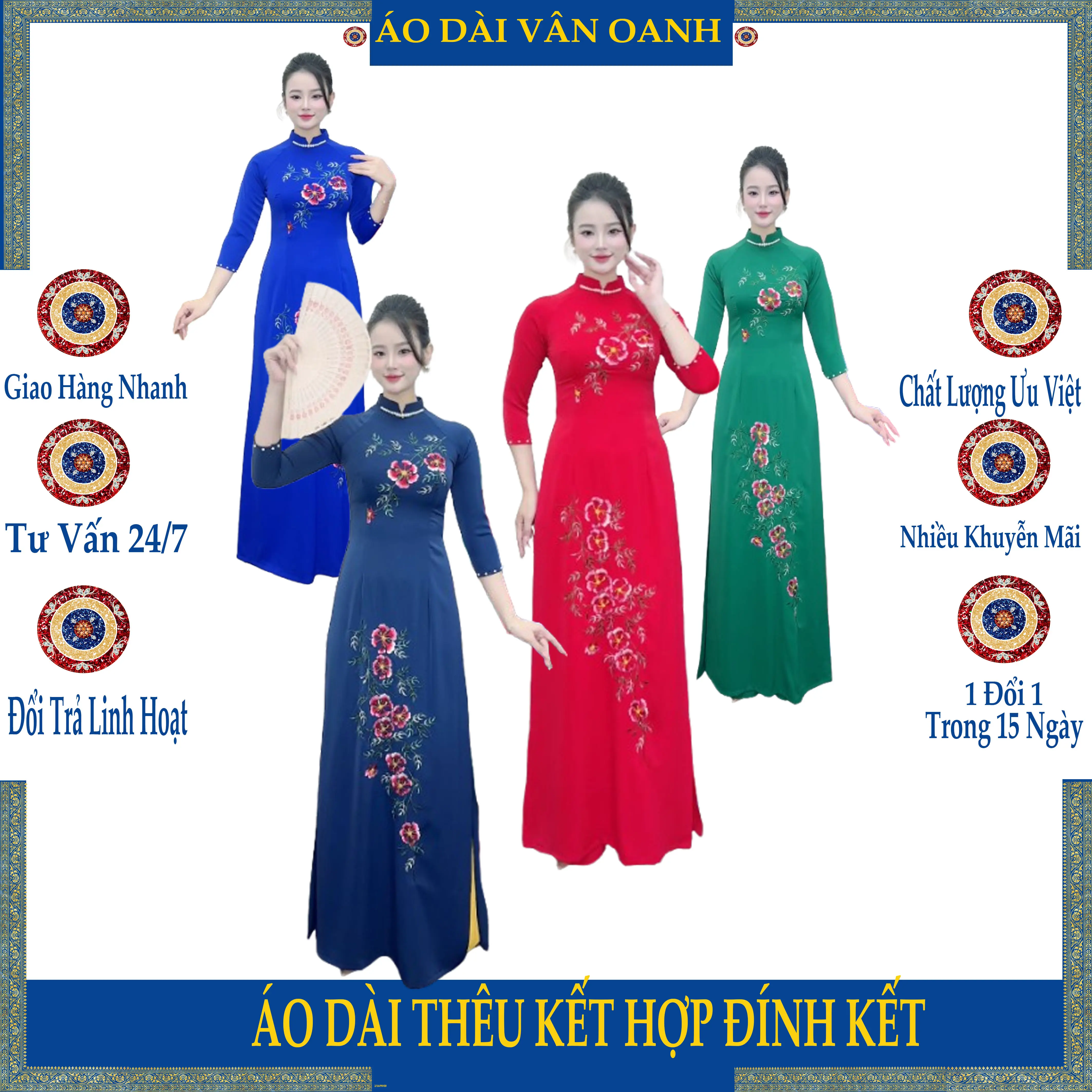 Áo dài truyền thống thêu hoa sang trọng - Thương hiệu uy tín