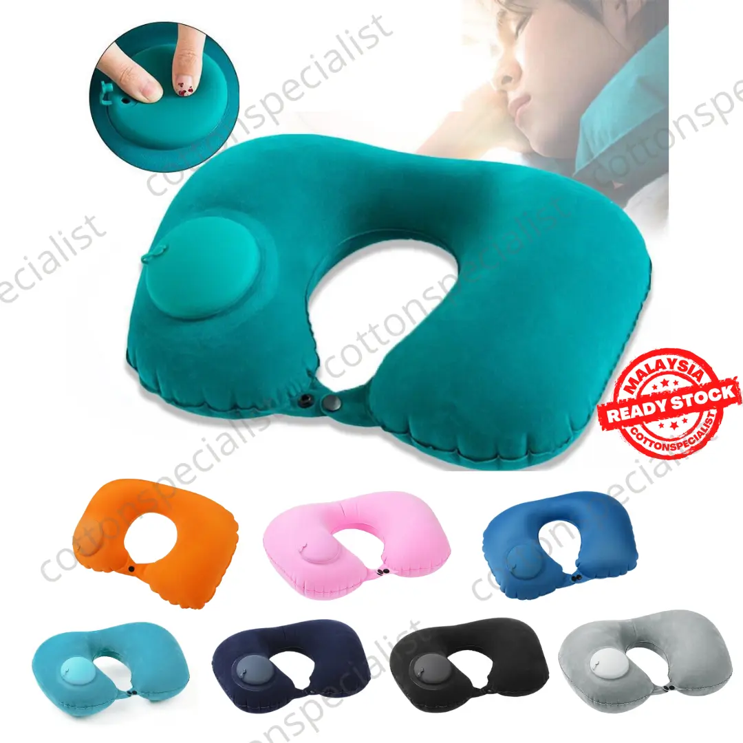 [ READY STOCK ] U-shaped Neck Pillow Travel Press Type Press Inflatable Pillows Bantal Leher Melancong