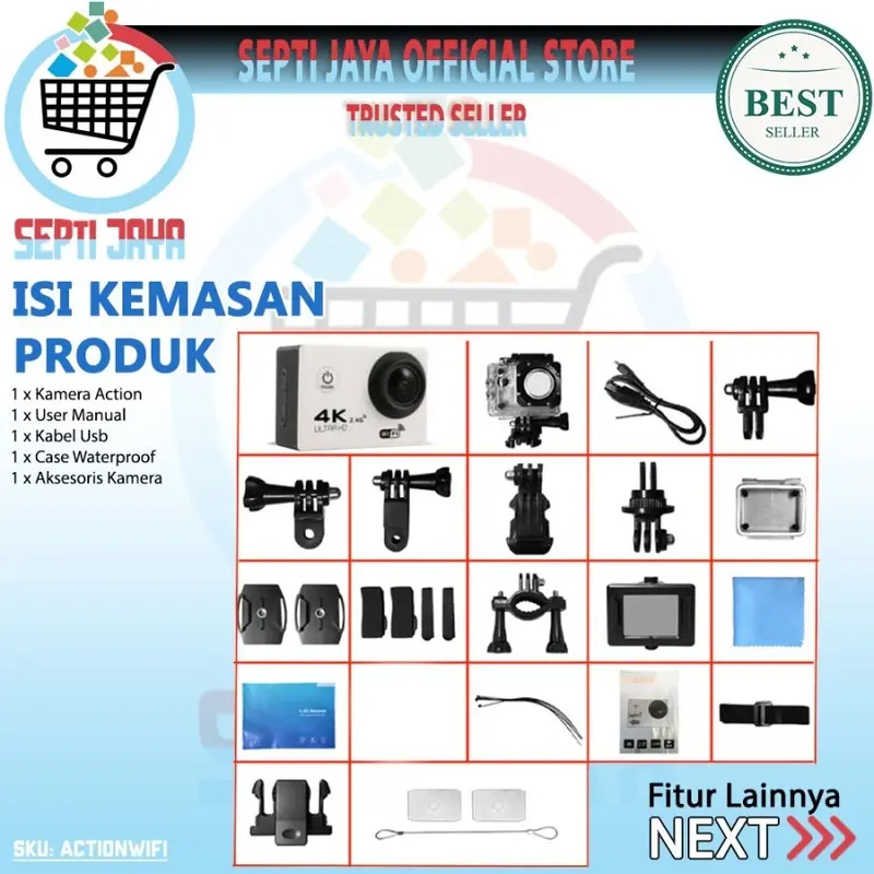 Kamera Aksi Action Sport Cam Camera Wifi Resulusi Ultra Full HD 1080P 4K Waterproof Anti Air Kamera Olah Raga Sportcam APP Control Monitoring 2