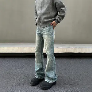 Jeans flare biru ala Amerika untuk pria dan wanita-Celana panjang lurus retro-Celana berkualitas tinggi