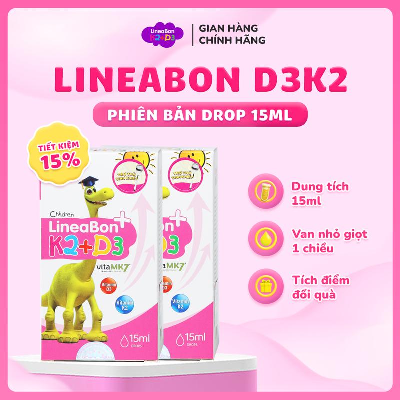 Combo 2 LineaBon D3K2 - Nhỏ giọt 15ml - Hỗ trợ hấp thu canxi cho bé Vitamin D3K2