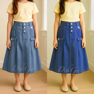 Rok Anak Jeans Panjang High Waist | Rok Jeans strech | Rok Panjang Bawahan anak perempuan