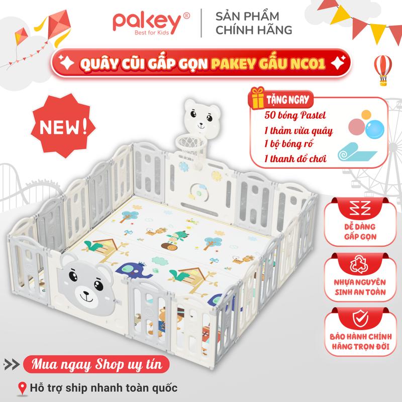 Quây Cũi Gấp Gọn Pakey Hàn Quốc New, Quây Cũi Nhựa TẶNG BÓNG+ THẢM Dày Dặn Đồ Chơi An Toàn Cho Bé