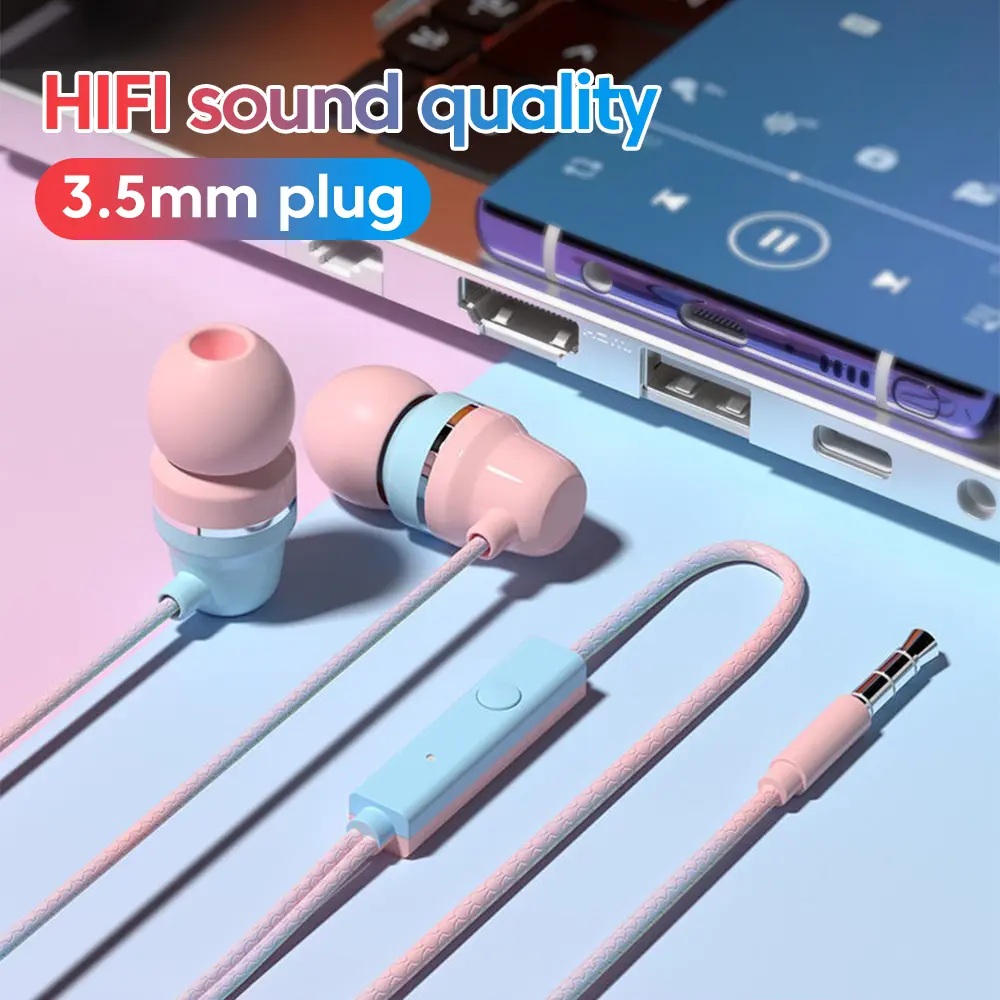 3.5mm wired earphones in ear sports sweat proof music noise reduction hands-free wired earphones suitable for Samsung, Xiaomi, Huawei Oppo Vivo Phones Audio Plug Earbud Electronic