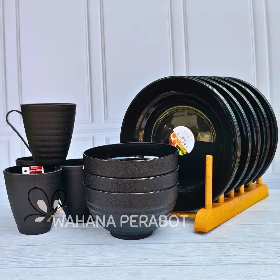 SET RAMEN KOMPLIT ISI 12 PCS CAMPUR 4 PIRING 4  MANGKUK 4 CANGKIR TEBAL BPA FREE