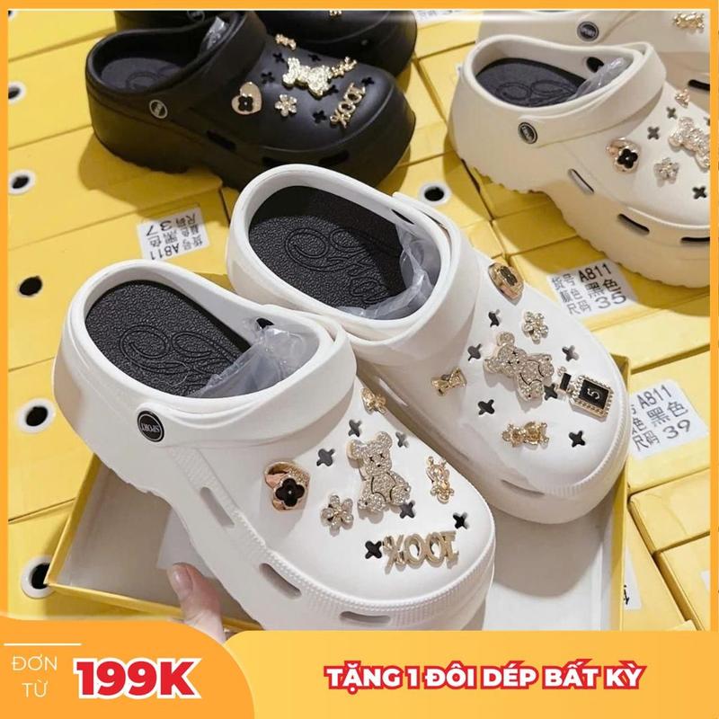 Dép Sục nữ Cros 7 phân Tặng kèm Charm Gấu 100 Đế Độn Tăng Chiều Cao Nhiều Màu Dễ Phối Đồ Basic TRANGBIHUE