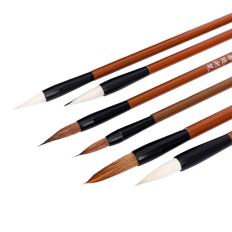 Bộ Cọ Viết Thư Pháp, 6 Cái, Cọ Viết Bằng Lông Sói Thư Pháp Trung Quốc Truyền Thống Bằng Tre, Thích Hợp Để Thực Hành Thư Pháp 7