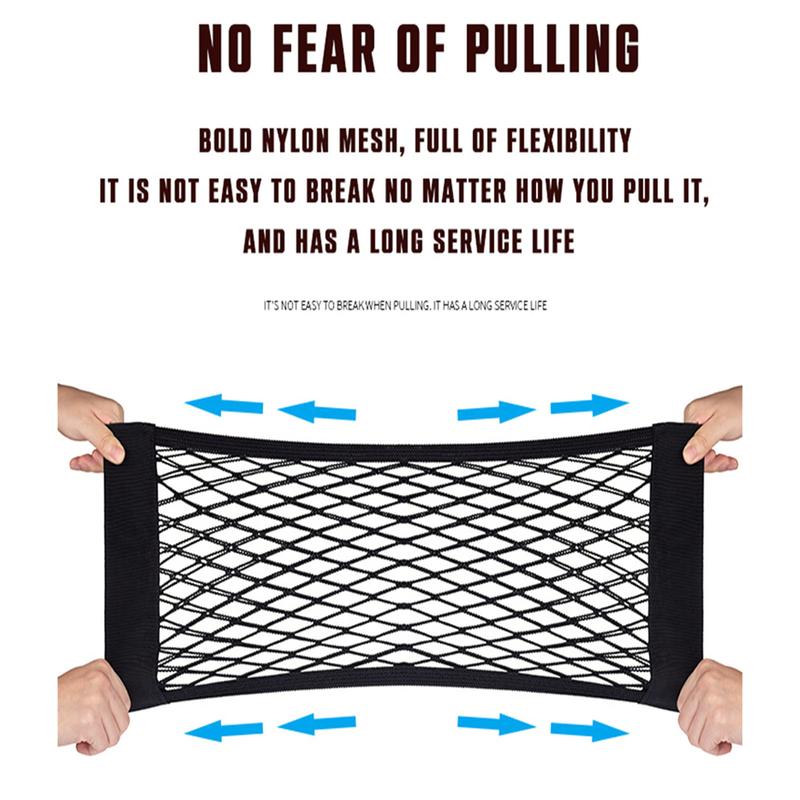Product Introduction of Car Back Rear Trunk Storage Net Seat Elastic String Net Magic Sticker Mesh Storage Bag Auto Organizer Seat Back Bag 34