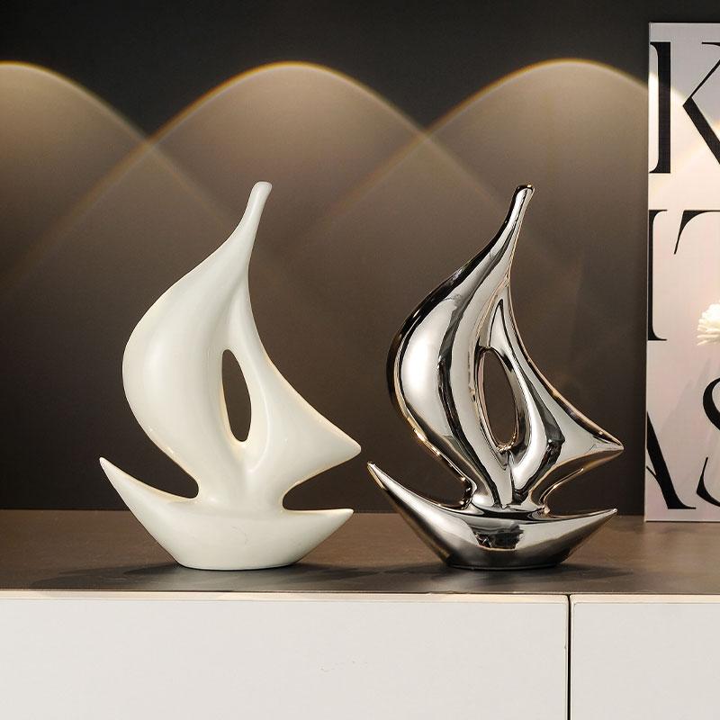 Simple Modern Ceramic Sailboat Statue Creative TV Cabinet for Living Room Home Decorative Crafts 0