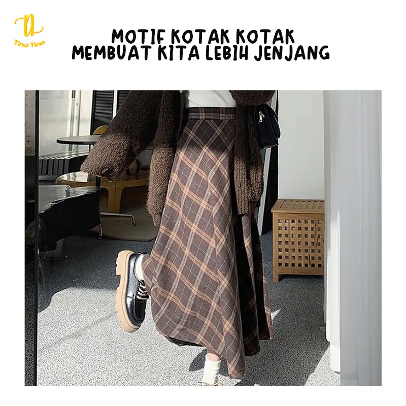 TINO TINO Rok Wanita Highwaist Flare Plaid Skirt Korean Style H1287 Rok Wanita Import Women Skirt Flanel Casual Kain Nyaman 1