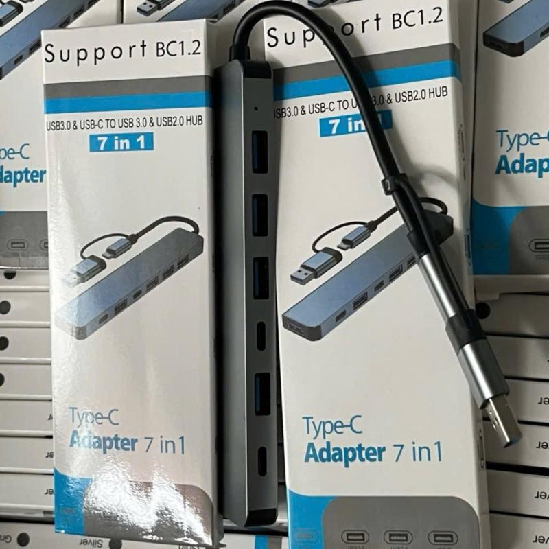Rắc chuyển đổi Type-C 7 trong 1 Hỗ trợ BC1.2 USB3.0 & USB-C sang USB 3.0 & USB2.0 HUB