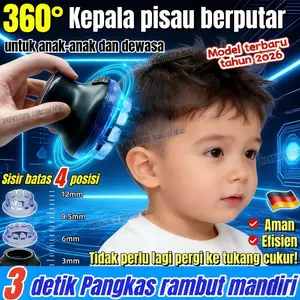 [2026 TERBARU] Alat Cukur Rambut UFO 360° Putar Mandiri - 4 Posisisi Sisir Batas (3/6/9.5/12mm) Aman Anak Dewasa - Bisa Cuci Seluruh Tubuh - 3 Detik Panggil Sendiri Tanpa Tukang Cukur