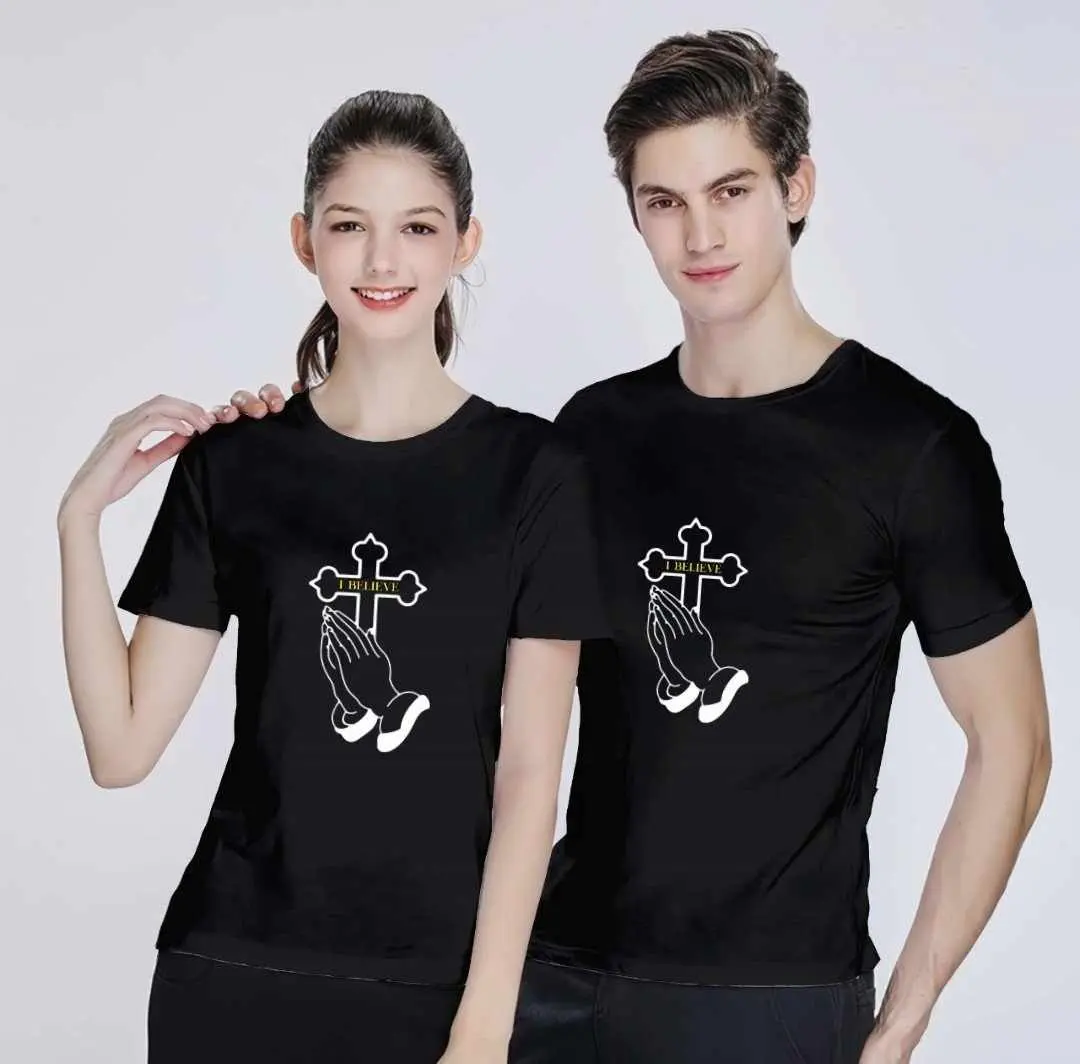 (HARGA SUDAH DAPAT 2 BAJU)Kaos Couple I BELIEVE Lengan Pendek Bahan Katun Soft Sablon Printing Digital DTF Cowok Cewek Distro Oblong Wanita Pasangan