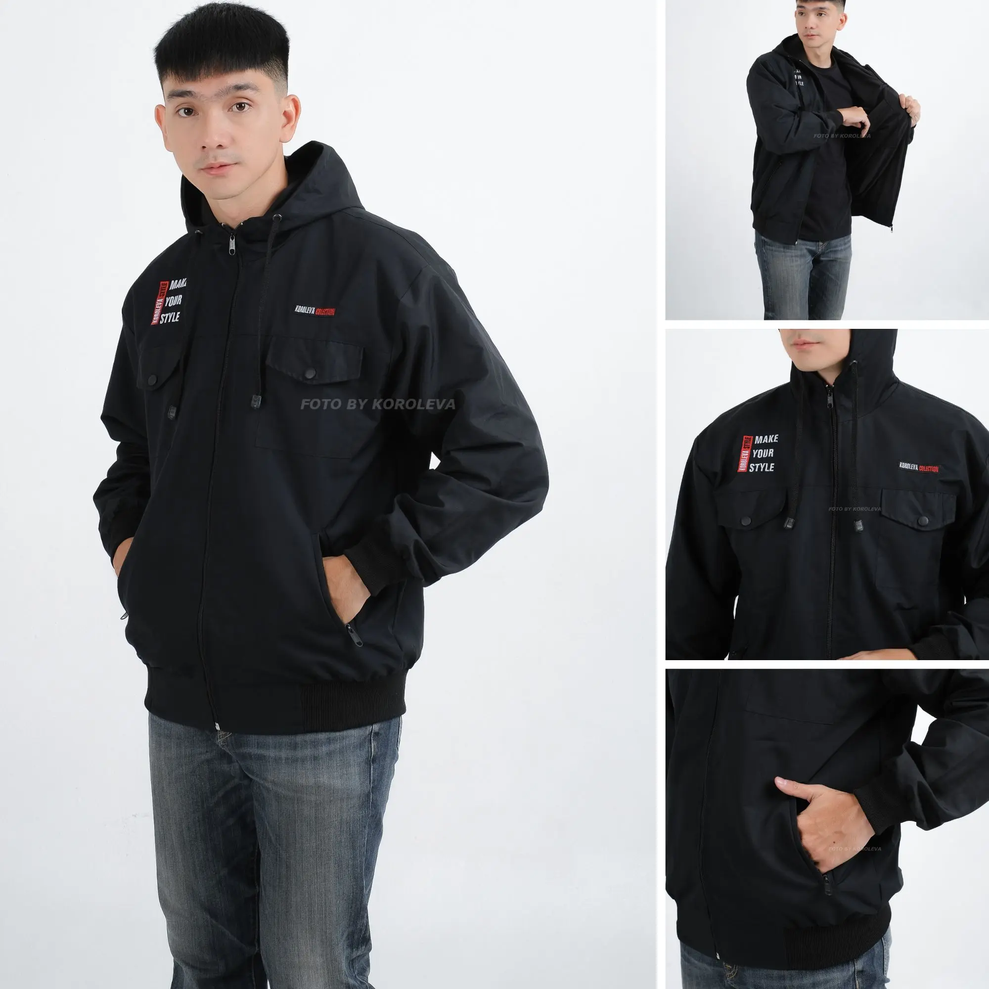 Jaket pria distro Bandung hoodie keren grosir pakaian pria jaket pria keren jaket cowok jaket parasut jaket parasut pria jaket parka jaket pria distro Waterproof Bomber Semi Bordir Casual Fleece Tebal Hitam Motor Sweater