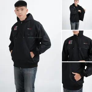 Jaket Pria Distro Bandung Waterproof Bomber Semi Bordir Casual Fleece Tebal Hitam Motor Sweater Bahan Taslan ZN Premium Size M/L & XL