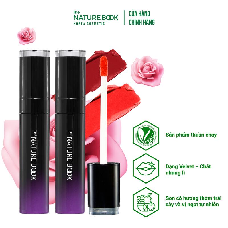 Son Soft Velvet Tint Thuần Chay NATURE BOOK MALL Đầu Cọ Vát Dễ Tán Và Tạo Kiểu Cosmetic Son Môi Women Mỹ Phẩm Trang Điểm Dung Tích 7ml