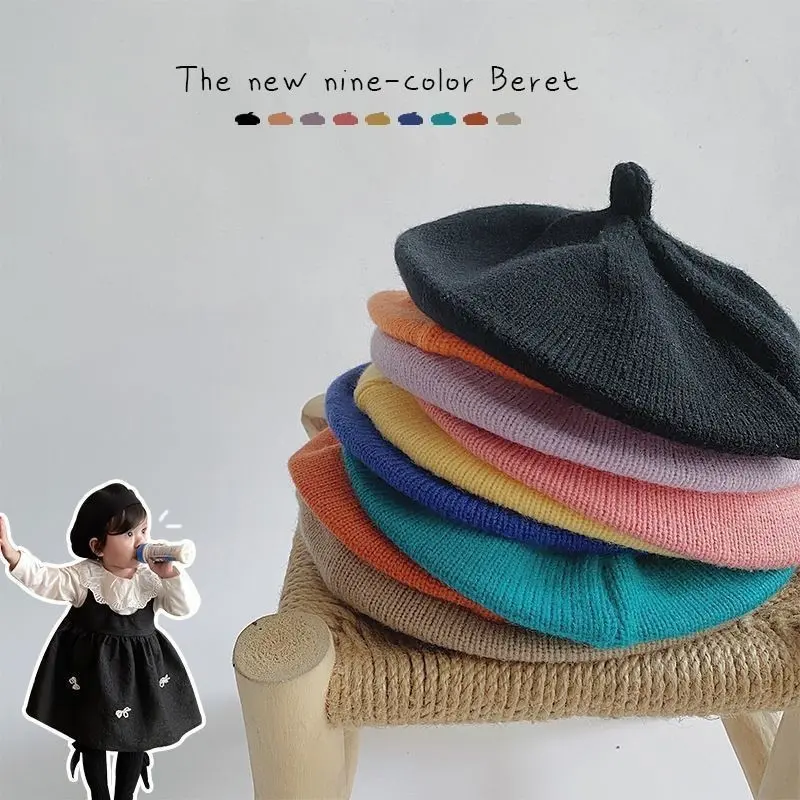 0-3 Thn | Topi Beret Bayi Anak Rajut Style Korea Wol Anak-Painter Autumn Winter Baret Berret Hat Polos Fashion Topi 5