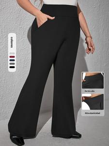 Leggings de talla grande lisos de cintura alta con pierna acampanada, pantalones pitillo tipo campana casuales, cómodos y transpirables para uso diario, prendas inferiores femeninas para otoño e invierno