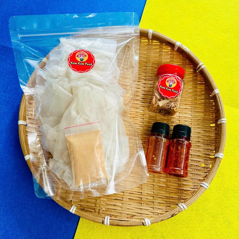 Combo MUỐI SẶC SIU CAY Bánh Tráng Phơi Sương Lá Vò KEMKEMFOOD Hành Phi +Sốt Tắc + Ớt Rim