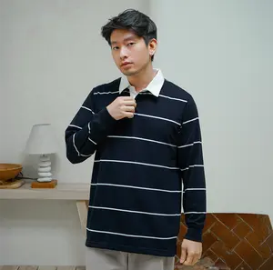 Matsuda Kaos Rugby Polo Shirt Katun Pria Lengan Panjang Tsuyama Navy